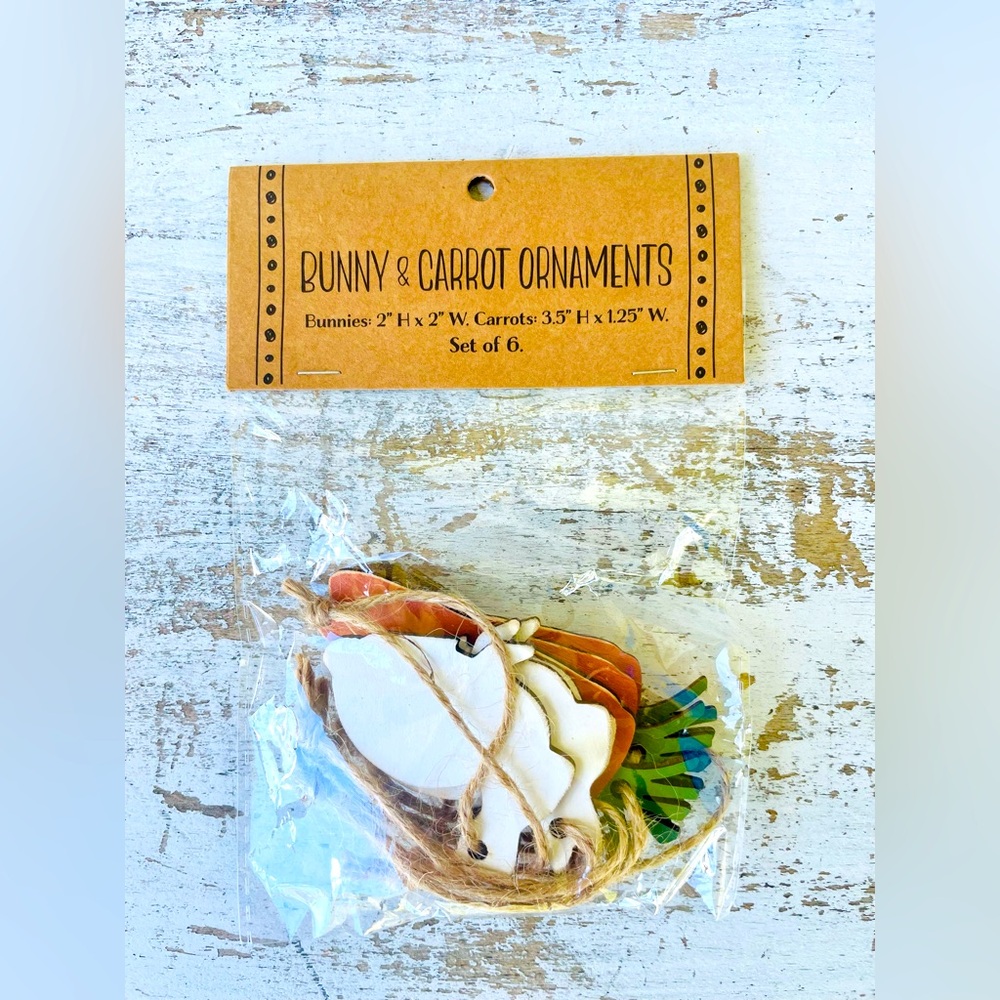 *Wooden Bunny & Carrot Ornaments 6/Set